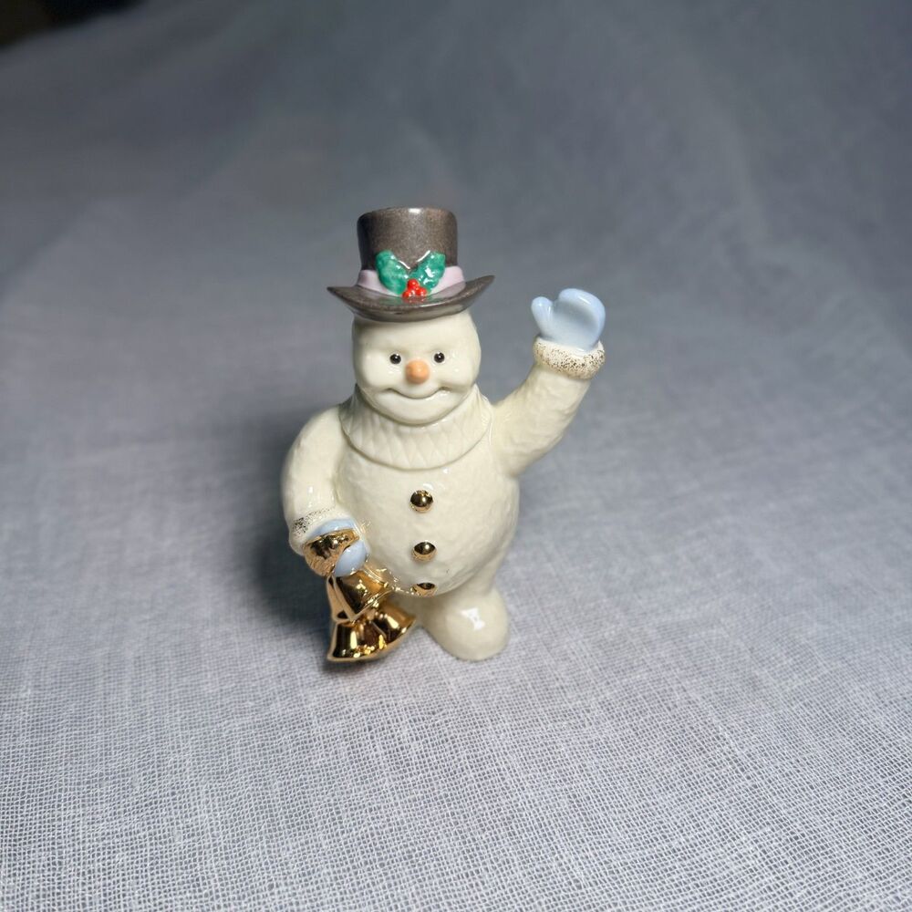 Lenox Snowman Figurine Gold Bells Top Hat Christmas Holiday Ivory Porcelain 4”